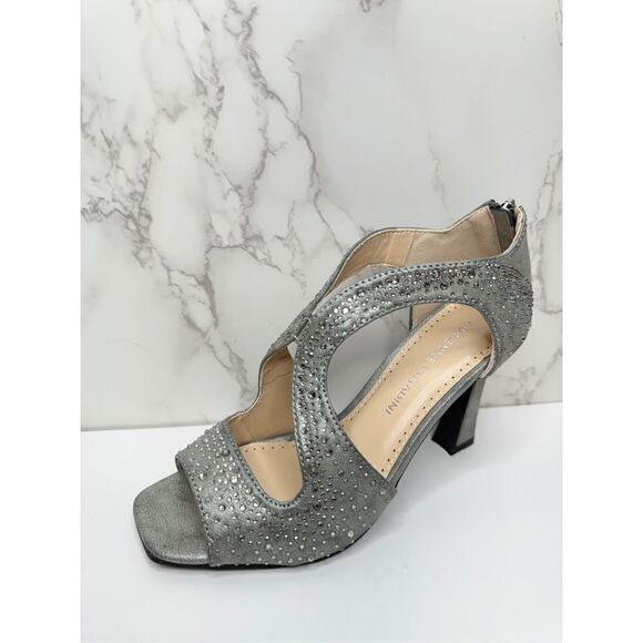 Adrienne Vittadini Sandals Womens Size 6 Gray Beaded Open Toe High Heel - Picture 1 of 10